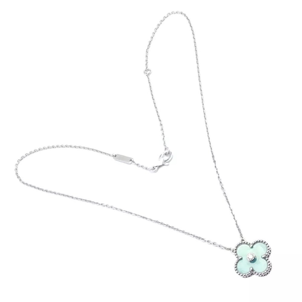 Van Cleef &Arpels Celadon Sèvres Porcelain Diamond 18k Vintage Alhambra Necklace - Picture 3 of 13